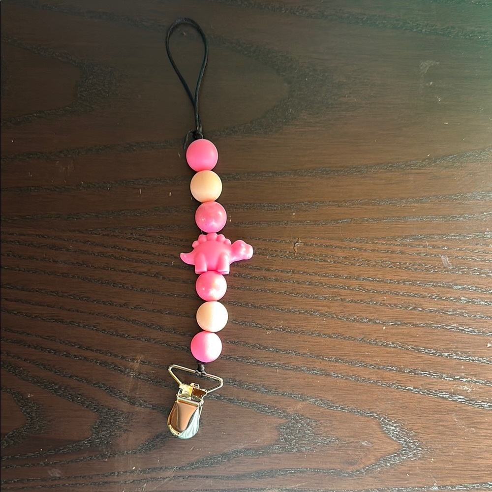 Pink and Cream Pacifier Clip